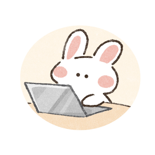 ノートPCで作業するうさぎキャラクターのイラスト
